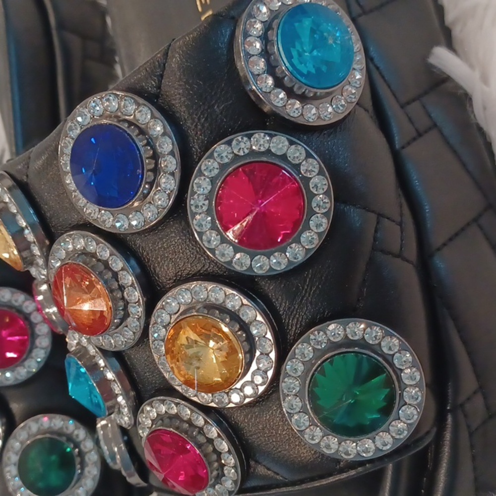 Kurt Geiger Rainbow Rhinestone Gem Crystal Leather Quilted Slip On Sandal New - Picture 5 of 15